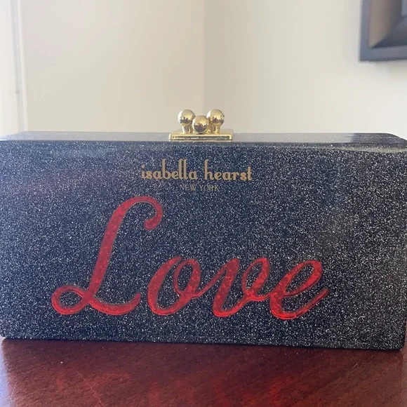 Isabella Hearst clutch acrylic with love on front 8x4x2 - Picture 2 of 9